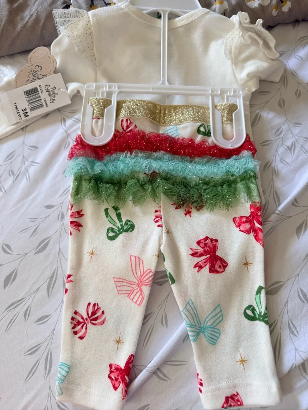 Baby Essentials Creme 3-Piece Set with Red and Teal Accents